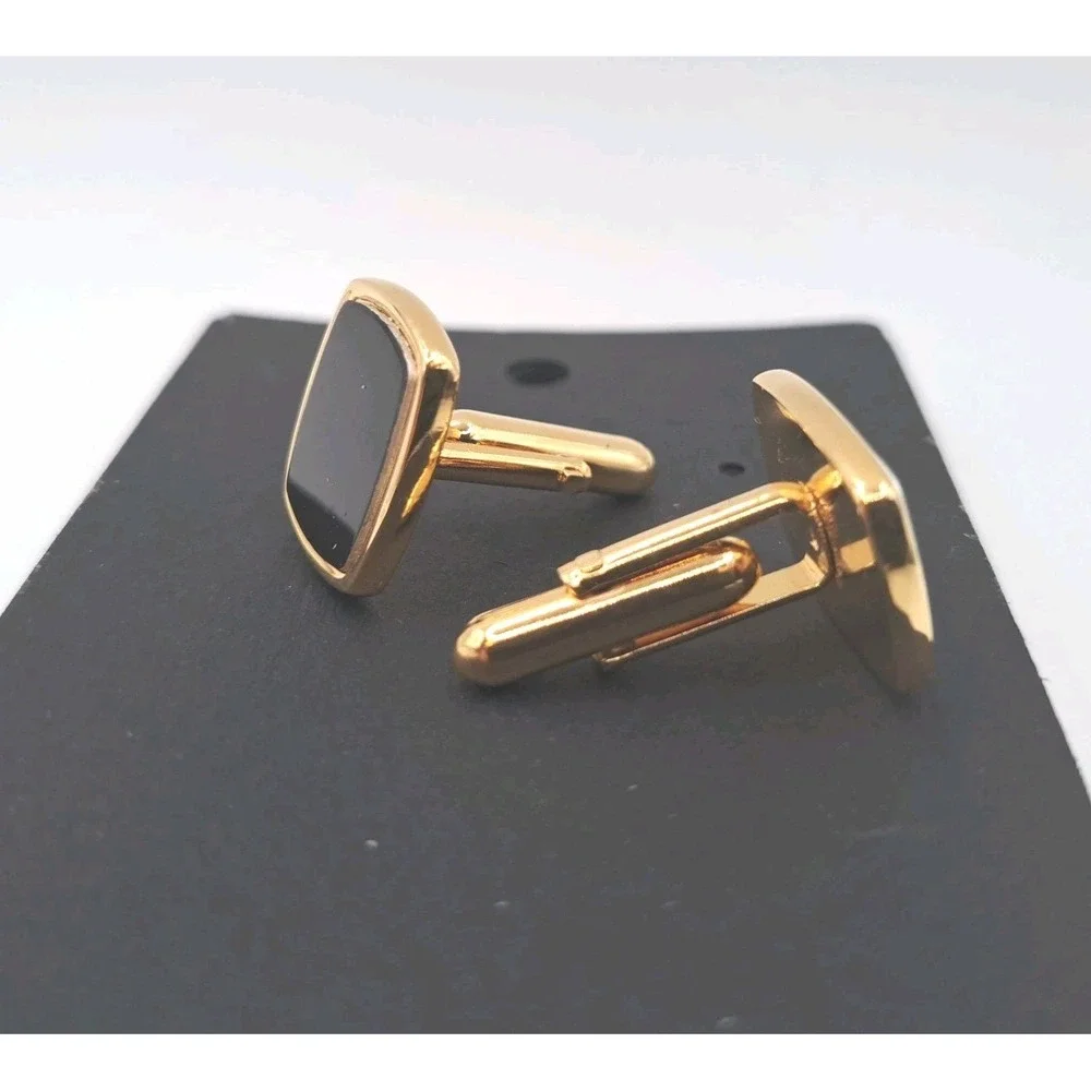 Vintage Men's Cuff Links Black Gold Tone Formal Casual Wedding Office Business